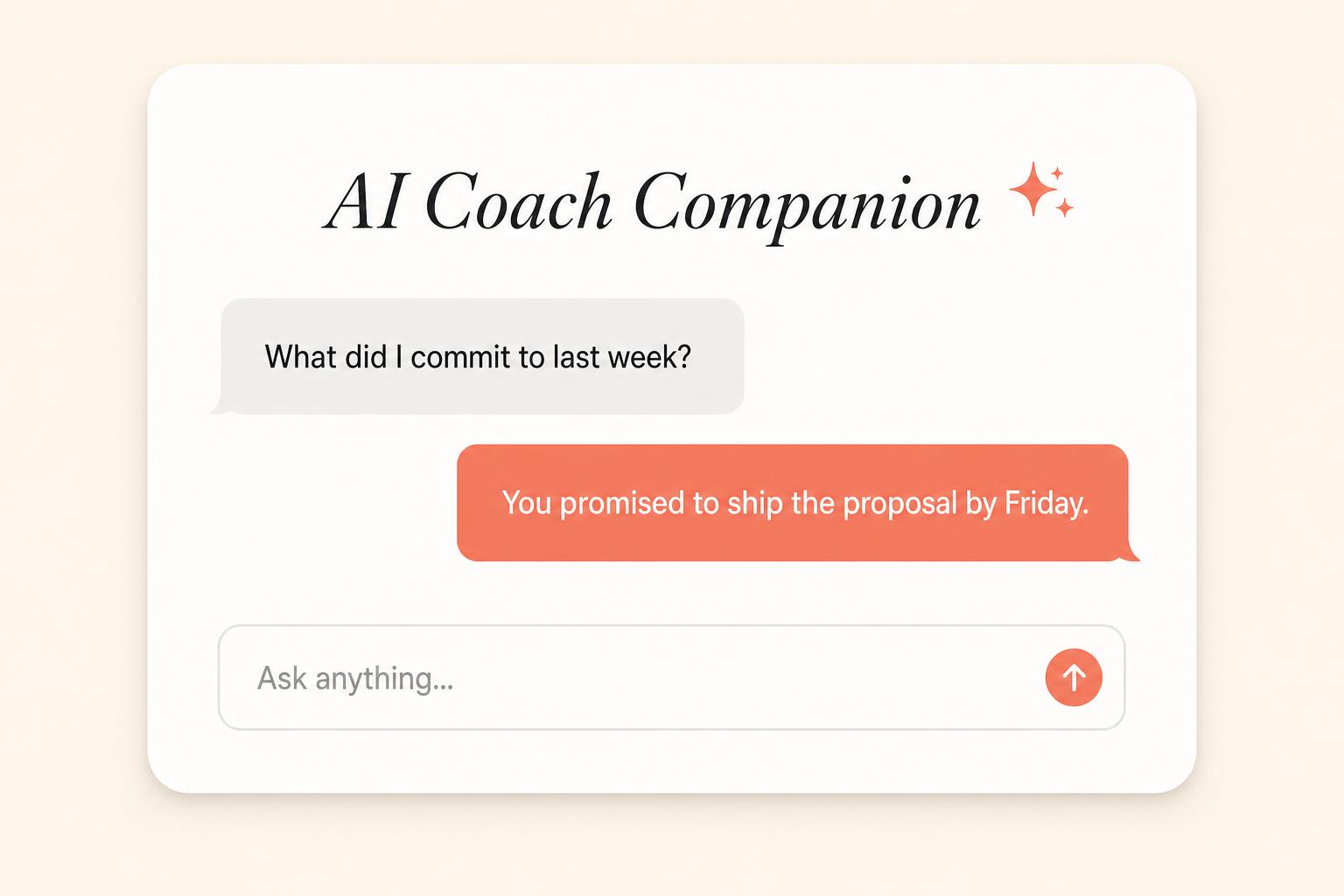 AI Coach Companion chat panel answering a client question
